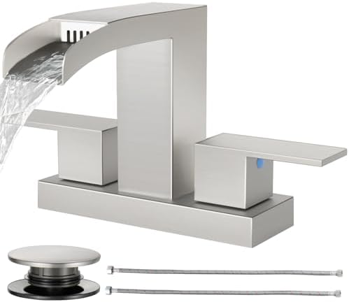 Cobbe Waterfall Bathroom Faucet, Brushed Nickel 4 Inch Centerset 3 Hole by Cobbe