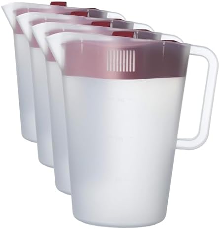 GoodCook 1 Gallon Pitcher with Embossed Measurements, Integrated Pour Spout & 4 Way Lid, Made Without BPA, Clear/Red (Pack of 4) by GoodCook