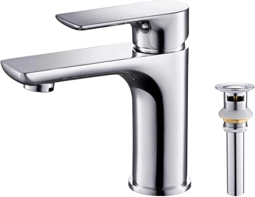 KIBI Tender Chrome Bathroom Sink Faucet with Pop-Up Drain | Single Handle Solid Brass High Arc Spout | Smooth Water Flow and Corrosion-Resistant (Chrome W/Pop Up Drain) by KIBI