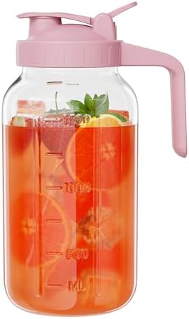 JunVpic Glass Pitcher with lid, 64 oz Wide Mouth Mason Jar by Junvpic