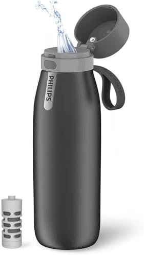 PHILIPS Filtered Water Bottle Stainless Steel Keeps Cold 18.6oz Black by Unknown