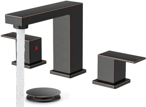 FORIOUS 3 Hole Oil Rubbed Bronze Bathroom Faucet Widespread Square, Antique by FORIOUS