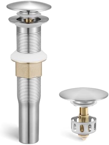 KES Bathroom Sink Drain with Strainer Basket Hair Catcher Anti Clog Pop Up Drain Stopper Vanity Vessel Sink Without Overflow, Brushed Nickel All Metal Rustproof 304 Stainless Steel, S2013D-BN by KES