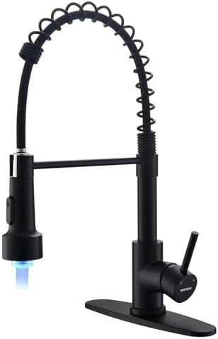 WEWE LED Kitchen Faucet, 2-Mode Sprayer, Matte Black, Pull-Down, High Arc by WEWE