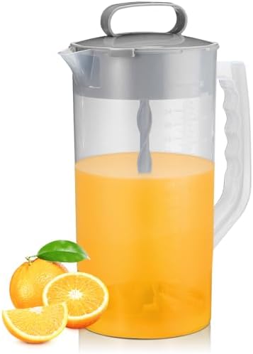 Mixing Pitcher for Drinks, 2 Quart/ 64oz Plastic Water Pitcher with Lid, Angled Plastic Blades and Adjustable Mixer Plunger for Juice, Powdered Milk, Beverage Container (One) by WLKSTS