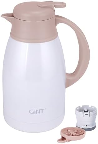 GiNT Thermal Coffee Carafe 51 Oz, Stainless Steel Insulated Beverage Server with Easy-Clean Detachable Lid, Leak-Proof One-Hand Pour Large Dispenser for Hot Drinks and Coffee Pot for Home Office by WelcometoGiNT