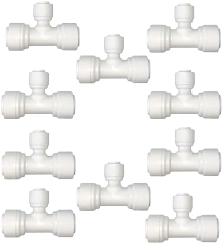 10 PCS 3/8" x 3/8" x 1/4" Push Fit T-Shaped 3-Way Tube Connector, Plastic Quick Connect Fittings for RO Water Purification System, Reverse Osmosis, Water Filters (White) by Unknown