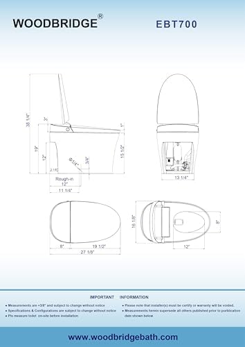 WOODBRIDGE One Piece Smart Toilet with Auto Open & Close Lid (EBT700) - Image 6