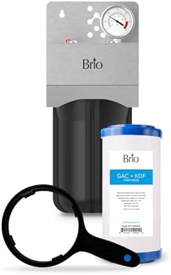 Brio Whole House Water Filter System for Heavy Metal Reduction w/Gauge & Fast-Flow GAC + KDF Filter 4.5" x 10" | Improves Taste & Protects Home Appliances | 720 GPH | 50,000 Gallons or 6 Months by Brio