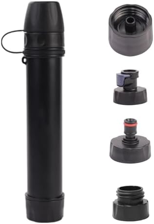 1 Pack Survival Water Filter Straw for Hiking & Camping, 2025 Personal Portable Water Purifier, 3000L Long Life, Includes Bottle & Hydration Bladder Adapters (1, Black, 3x3x19.3cm) by Unknown