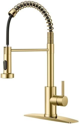 FORIOUS Gold Kitchen Sink Faucet, Pull Down Sprayer, Classic High Arc by FORIOUS