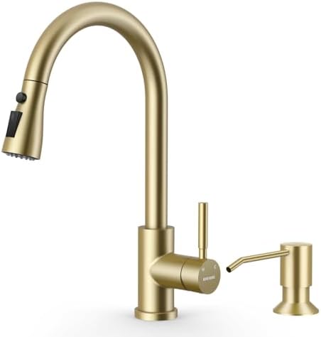 WEWE Kitchen Faucet with Soap Dispenser, Gold, Pull-Down Sprayer by WEWE
