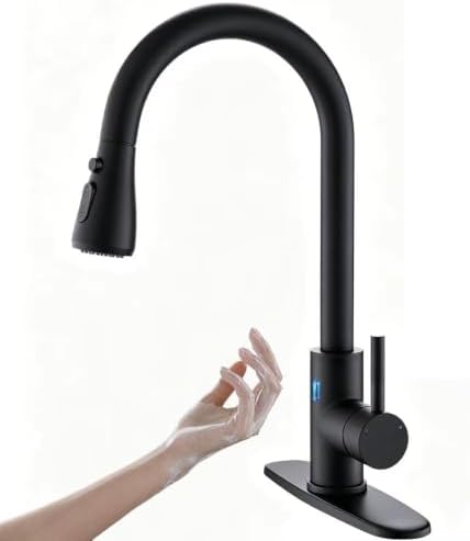 Touchless Kitchen Faucet with Pull Down Sprayer for Kitchen Sink, Single Handle Motion Sensor Faucet with LED Light and Dual-Function Spray, Hands-Free Matte Black by OWOFAN