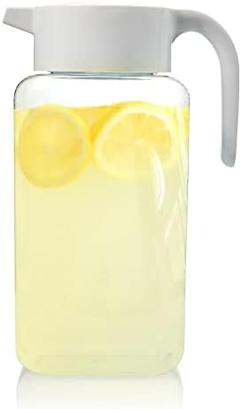 Arrow Home Products 1 Gallon Plastic Pitcher with Lid - Clear Plastic Pitcher for Refrigerator, Fill with Cold Drinks - BPA Free, Space-Saving Rectangular Design - Fill with Lemonade, Milk, Juice by ArrowHomeProducts