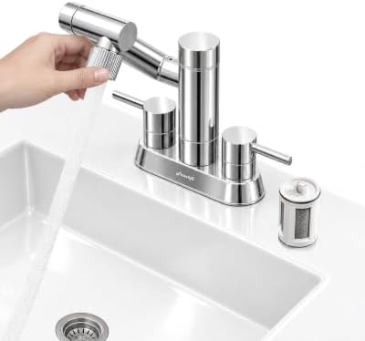 Frizzlife MF1080-D 4 Inch Centerset Bathroom Sink Faucet and Kitchen Sink Faucet with Carbon Block Water Filter, NSF/ANSI 372 Certified, 1080° Rotatable, 2-Handle, Stream/Spray, 304 Stainless Steel by FRIZZLIFE