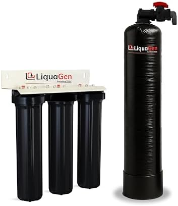 LiquaGen Salt-Free Water Conditioner + 3-Stage Whole House Cartridge Filter System – Softener Alternative Reduces Scale, Sediment & Chlorine, Protects Plumbing & Appliances (12 GPM) by LiquaGen