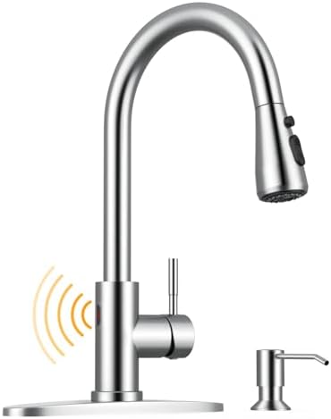 WEWE Touchless Kitchen Faucet with Soap Dispenser Set, Brushed Nickel by WEWE