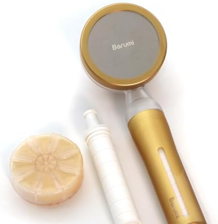 Barumi Pluo Handheld Filtered Shower Head - Gold | Vitamin C Filter for Healthy Skin & Hair | High Pressure Soft Spray | Dual Filtration Removes Chlorine & Impurities | Gentle Shower for Pets by Barumi