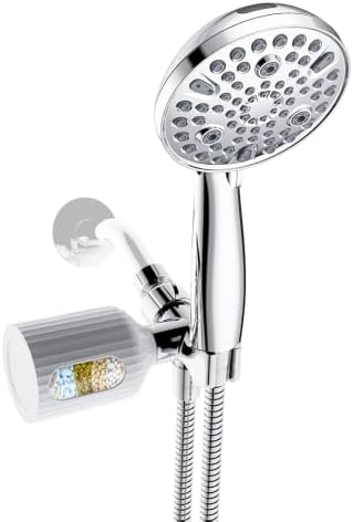 Filtered Shower Head with Handheld 10 Modes for Hard Water by Heable