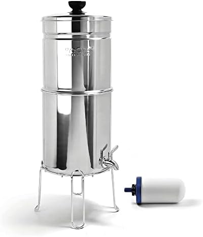 ProOne Traveler+ Stainless-Steel Gravity Water Filter System 2.25-Gallon Countertop Water Dispenser for Home & Travel with One 5” Filter & Wire Stand, Reduces Lead & Microplastcis by ProOneWaterFilters