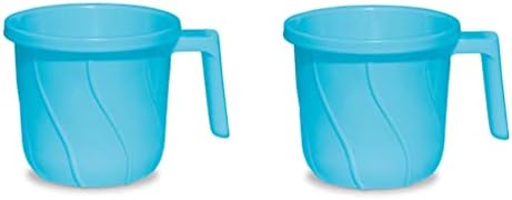 Premium BPA Free Plastic Mugs for Bathroom, Bath Mug, Stripes Design Bathing Mugs Dabba Camping Mug, 50 Ounce Capacity (Blue, 2) by VAKRATUNDA+KITCHENWARES