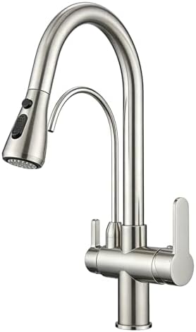 Kitchen Faucet with Water Filter Spout — 2-in-1 Brushed Nickel Pull-Down Sink Faucet, NSF-Certified Filtered Water Tap, Single-Handle with Detachable Deck Plate Fits 1 or 3 Hole by OWOFAN by OWOFAN