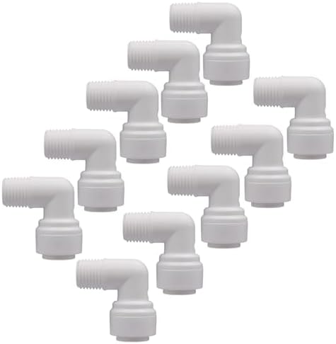 10 PCS 1/4" Male x 3/8" OD Push to Connect Tube Fitting - Quick Connect for Water Purifiers, Drinks Dispenser & Filtration Systems (Elbow Type) by Unknown