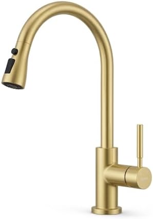 WEWE Pull-Down Kitchen Faucet, 3-Mode Sprayer, Gold, Fits Family by WEWE