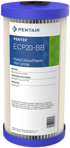 Pentair Pentek ECP20-BB Big Blue Sediment Water Filter, 10-Inch, Whole House Heavy Duty Pleated Cellulose Polyester Replacement Cartridge, 10" x 4.5", Blue End Cap, 20 Micron by PENTAIRPENTEK