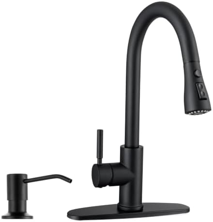 WEWE Kitchen Faucet with Soap Dispenser, 3-Mode Sprayer, Matte Black by WEWE