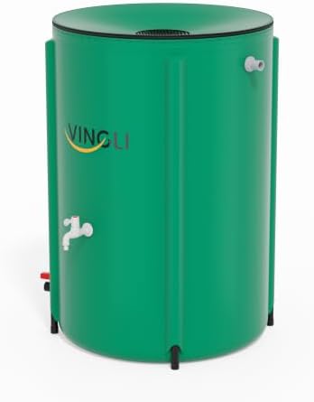 VINGLI 66 Gallon Collapsible Rain Barrel, Portable Water Storage Tank, Rainwater Collection System Downspout, Water Catcher Container with Filter Spigot Overflow Kit by VINGLI