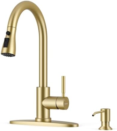 WEWE Kitchen Faucet with Soap Dispenser Set, Pull-Down Sprayer, Gold by WEWE