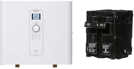 Stiebel Eltron Tankless Water Heater - Tempra 29 Trend – Electric, On Demand Hot Water, Eco, White & SIEMENS Q240 40-Amp Double Pole Type QP Circuit Breaker black, 2"D x 3"W x 3"H by Unknown