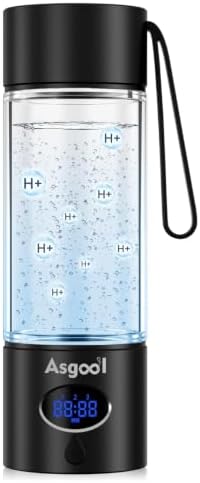 360ml Portable Hydrogen Water Bottle Generator with PEM-SPE Tech, Glass Exterior & Aluminum Shell, 5000 PPB in 8 Minutes, Health Care Gifts for Husband, Wife, Family, Friends, Travel (Black) by Asgool