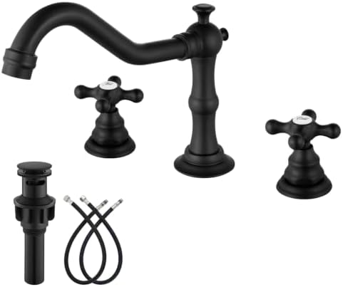 gotonovo Bathroom Faucet 3 Hole Vintage, Matte Black, Script Font Label by HOME
