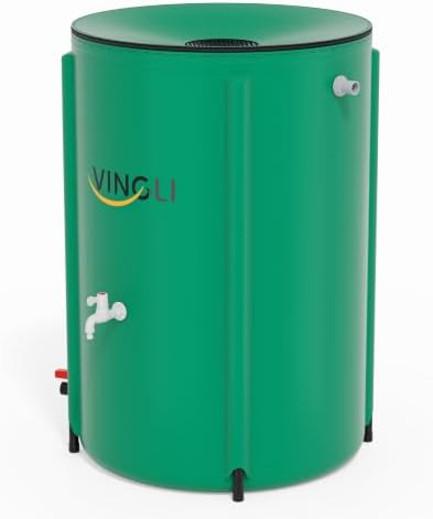 VINGLI 100 Gallon Collapsible Rain Barrel, Portable Water Storage Tank, Rainwater Collection System Downspout, Water Catcher Container with Filter Spigot Overflow Kit by VINGLI