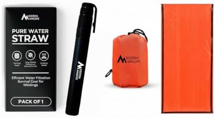 Sierra Madre Survival Bundle – Pure Water Straw with Emergency Mylar Sleeping Bag – Ultralight, Portable Gear for Camping, Hiking & Emergency Preparedness by SierraMadre
