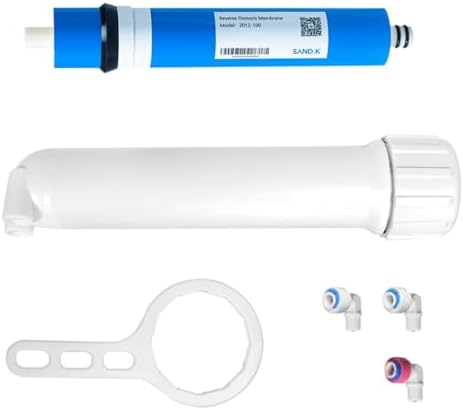 100GPD RO Membrane Filter Replacement with Reverse Osmosis Membrane Housing, Wrench, 1/4" Quick-Connect Fitting, Check Valve, Fit Under Sink RO Home Drinking Water Filter Filtration Purifier System by HJCSandmonkWaterFilterCoLtd