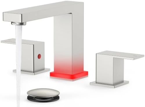 FORIOUS 3 Hole Square LED Brushed Nickel Bathroom Faucet Widespread 8 Inch by FORIOUS
