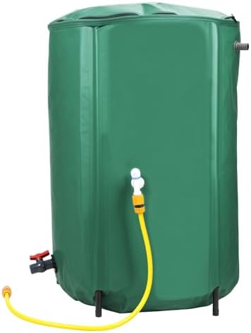 100 Gallon Rain Barrel Water Collection System, Collapsible Portable Water Storage Tank, Rainwater Collect System Downspout, Water Catcher Container with Filter Two Spigots and Overflow Kit by GizmoSynth