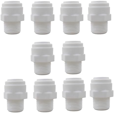 10 Pack 3/8" Push to Connect Fitting - 3/8" OD Tube x 3/8" Male Thread Straight Connector for Reverse Osmosis Systems, Water Filters & Plumbing (white) by Unknown