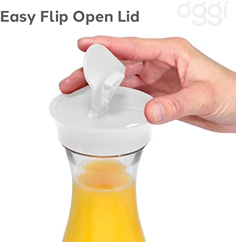 OGGI Clear Carafe w/Flip Open Lid - Ideal Juice Bottle, Clear Pitcher with Lid, Tea Pitcher, Water Carafe, 1.6 Lt(54Oz), White - Image 3