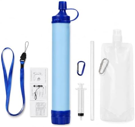 Water Filter Straw, Portable Water Filter System with 480ml Collapsible Pouch & Extension Tube, 0.1 Micron Survival Gear for Hiking, Camping, Travel, Backpacking and Emergency (1 Set) by Unknown