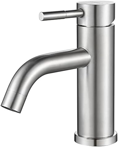 Single Hole Bathroom Faucet,Single Handle Brushed Nickel Bathroom Sink Faucet,Modern Stainless Steel Commercial Basin Faucet (No Drain by KOHONBY