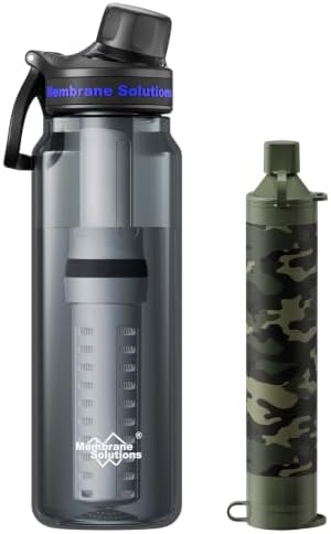 Membrane Solutions Personal Water Filter Straw S1, Filtered Water Bottle 36Oz BPA-Free Plastic Water Bottles with 6-Stage 0.1μm Filtering | Portable for Survival, Camping, Hiking, and Emergency Use by MembraneSolutions