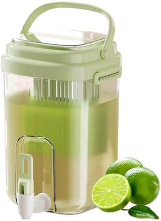 Fridge Water Pitcher with Spout & Fruit Infuser – 2L BPA-Free Cold Drink Dispenser with Handle for Juice, Tea, Lemon Water – Portable Jug for Camping, Picnic, Party (Green) by Unknown