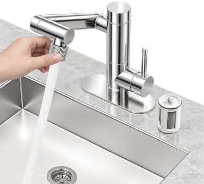 Frizzlife MF1080-S Bathroom Sink Faucet and Kitchen Sink Faucet, Built-in Carbon Block Filter, NSF/ANSI 372 Certified, 1080° Rotatable, Single Hole Single Handle, Stream/Spray, 304 Stainless Steel by FRIZZLIFE
