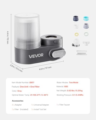 VEVOR Water Filter for Sink Faucet, Faucet Mount Water Filtration, 5-Stages Filter Reduce 97% Lead, 95% Chlorine, Rust, Skincare Tap Water Purifier for Kitchen Bathroom,1 Filter, Grey - Image 7