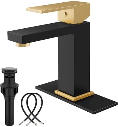 Midanya Bathroom Faucets 1 Hole Single Handle, Matte Black&Gold Handle by Midanya