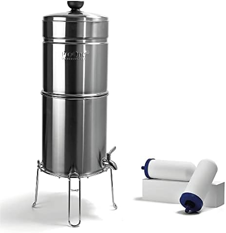 ProOne Big+ Gravity Water Filter System High Capacity Countertop Stainless Steel Water Filter Dispenser IAPMO Certified to Reduce Lead, Total PFAS, Microplastics, Chlorine Taste & Odor, 2 Pack Filter by ProOneWaterFilters